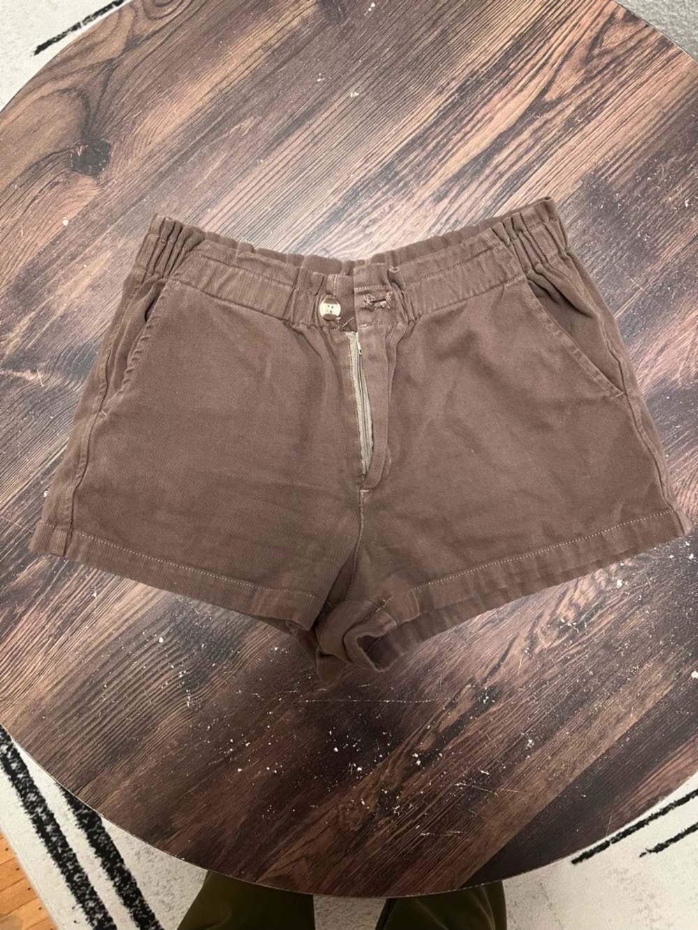 High-Waist Cotton Blend Women's Shorts in Brown